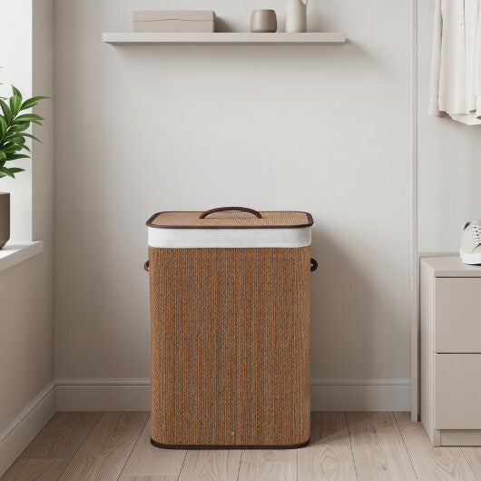 19 Gal Capacity Bamboo Clothes Hamper with Removable Liner and Portable Handles-Brown W2B