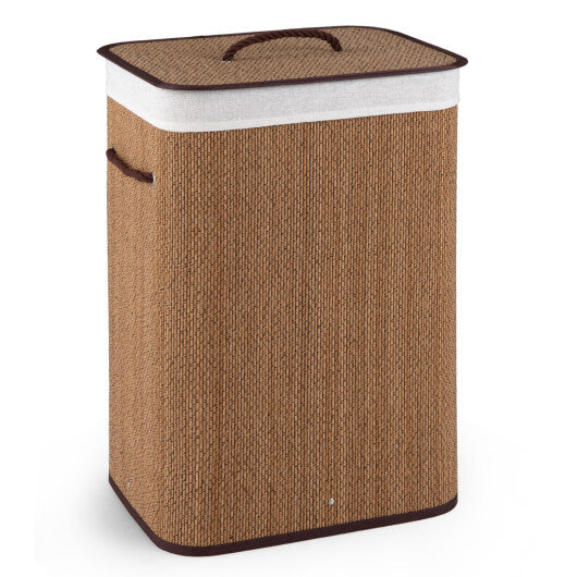 19 Gal Capacity Bamboo Clothes Hamper with Removable Liner and Portable Handles-Brown W2B