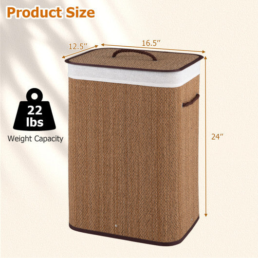 19 Gal Capacity Bamboo Clothes Hamper with Removable Liner and Portable Handles-Brown W2B