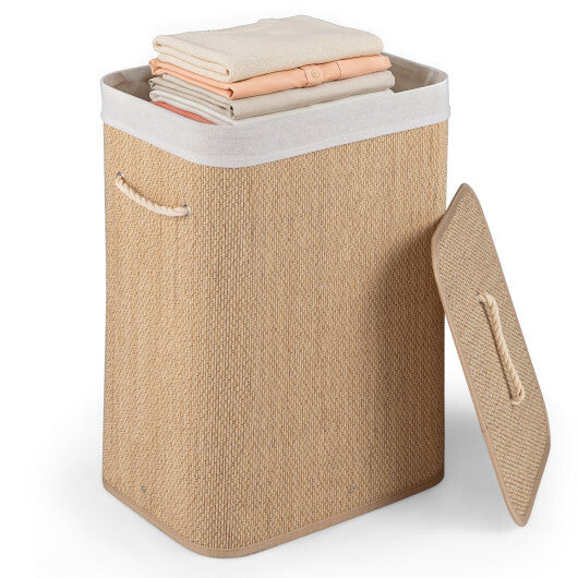 19 Gal Capacity Bamboo Clothes Hamper with Removable Liner and Portable Handles-Brown W2B