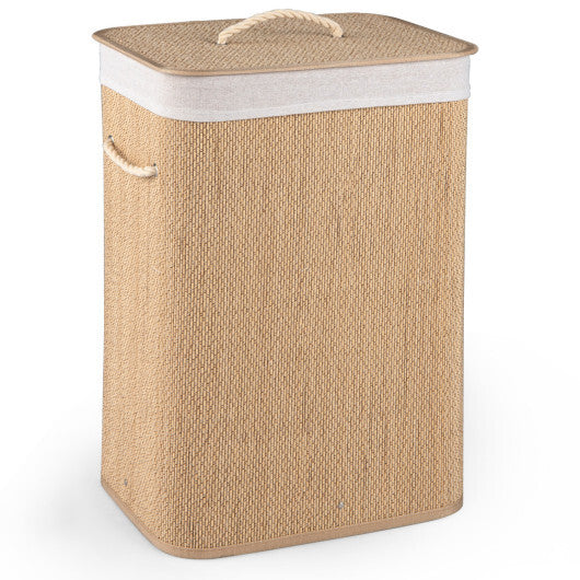 19 Gal Capacity Bamboo Clothes Hamper with Removable Liner and Portable Handles-Brown W2B
