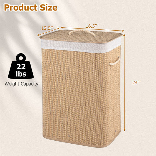 19 Gal Capacity Bamboo Clothes Hamper with Removable Liner and Portable Handles-Brown W2B