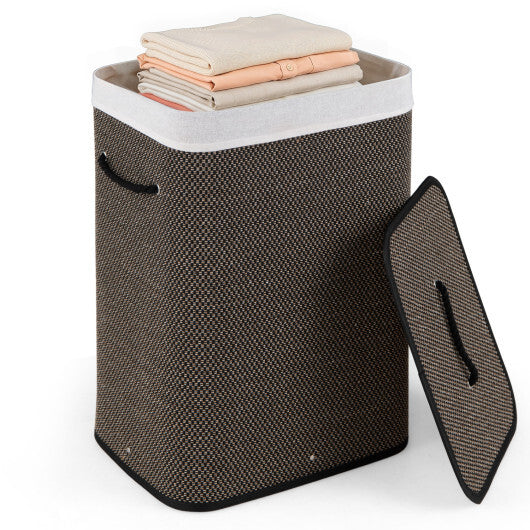 19 Gal Capacity Bamboo Clothes Hamper with Removable Liner and Portable Handles-Brown W2B