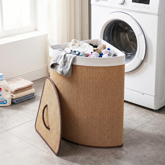 15 Gal Capacity Bamboo Laundry Hamper with Removable Liner-Brown W2B