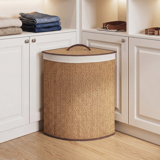 15 Gal Capacity Bamboo Laundry Hamper with Removable Liner-Brown W2B