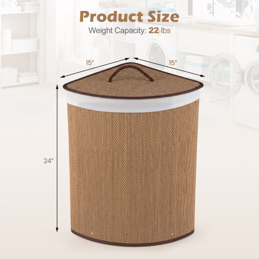15 Gal Capacity Bamboo Laundry Hamper with Removable Liner-Brown W2B