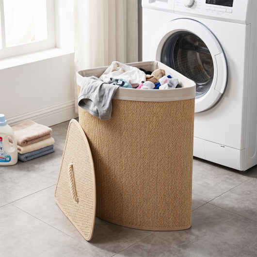 15 Gal Capacity Bamboo Laundry Hamper with Removable Liner-Brown W2B
