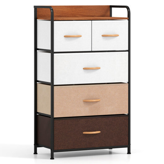 5-Drawer Fabric Dresser with Removable Fabric Bins-Multicolor W2B