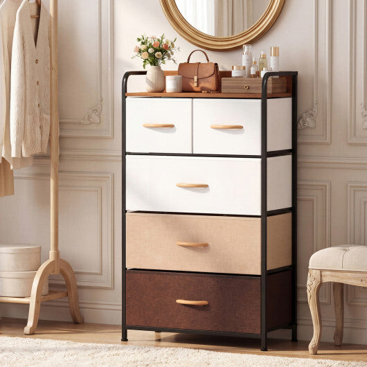 5-Drawer Fabric Dresser with Removable Fabric Bins-Multicolor W2B