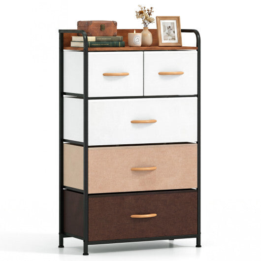 5-Drawer Fabric Dresser with Removable Fabric Bins-Multicolor W2B