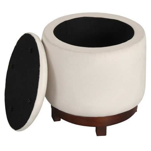 360? Swivel Velvet Foot Rest with Hidden Storage for Living Room-Beige W2B