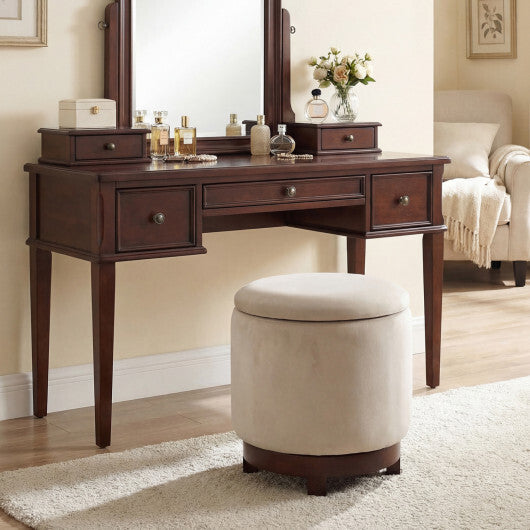 360? Swivel Velvet Foot Rest with Hidden Storage for Living Room-Beige W2B