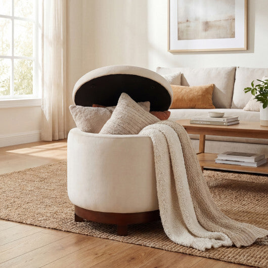 360? Swivel Velvet Foot Rest with Hidden Storage for Living Room-Beige W2B