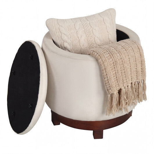 360? Swivel Velvet Foot Rest with Hidden Storage for Living Room-Beige W2B