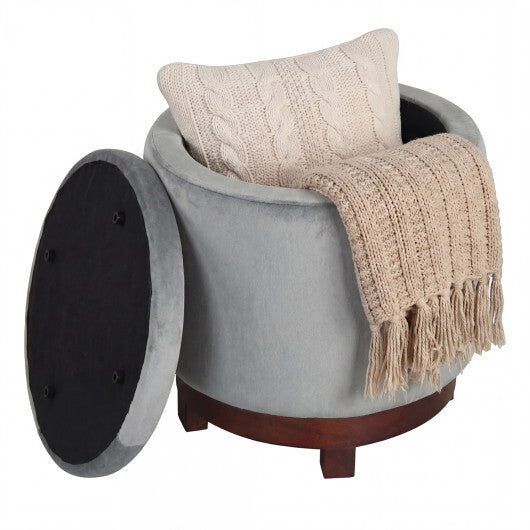 360? Swivel Velvet Foot Rest with Hidden Storage for Living Room-Beige W2B
