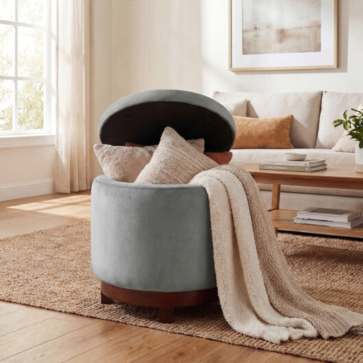 360? Swivel Velvet Foot Rest with Hidden Storage for Living Room-Beige W2B