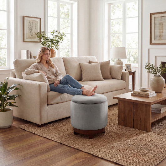 360? Swivel Velvet Foot Rest with Hidden Storage for Living Room-Beige W2B