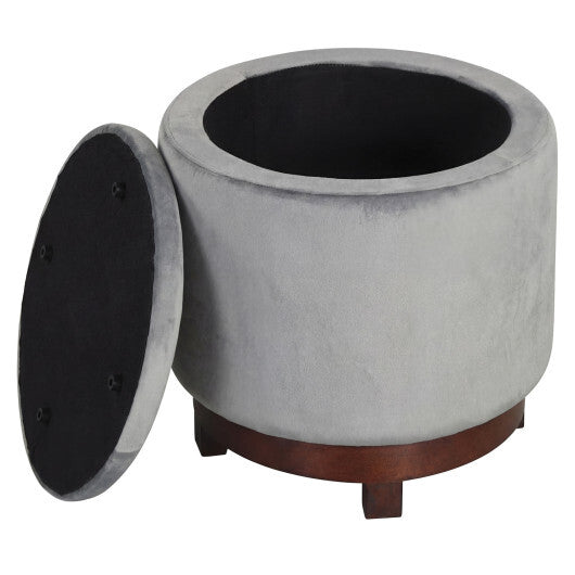 360? Swivel Velvet Foot Rest with Hidden Storage for Living Room-Beige W2B