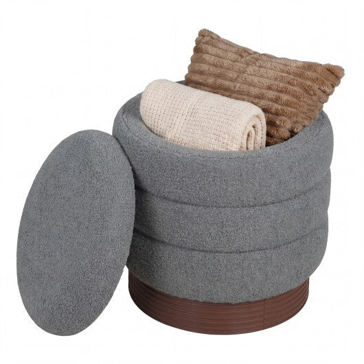 Round Storage Ottoman with Acacia Wood Frame for Living Room-Gray W2B