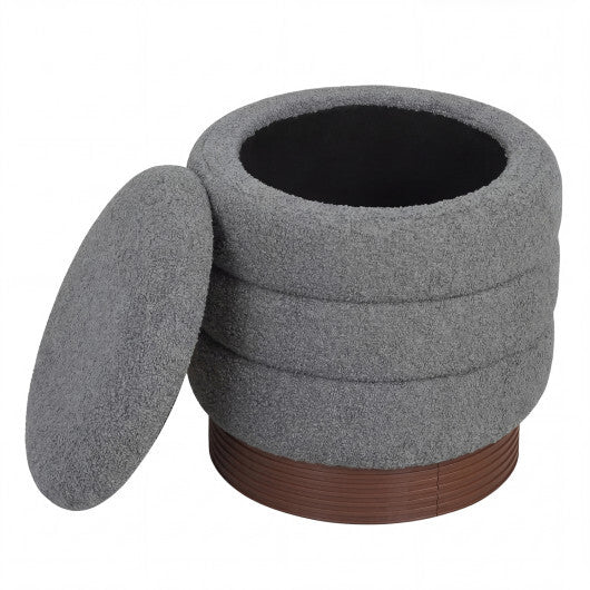 Round Storage Ottoman with Acacia Wood Frame for Living Room-Gray W2B
