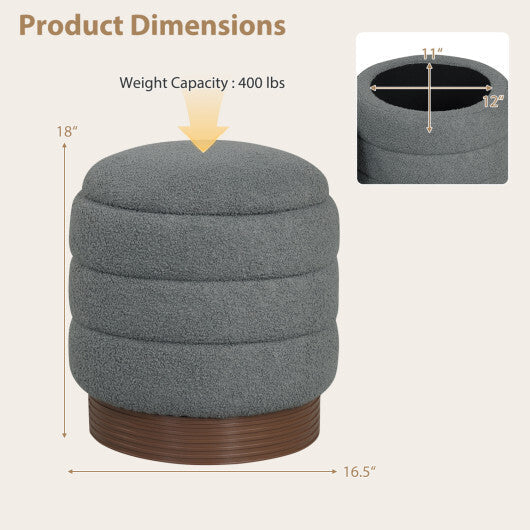 Round Storage Ottoman with Acacia Wood Frame for Living Room-Gray W2B