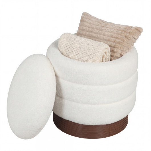 Round Storage Ottoman with Acacia Wood Frame for Living Room-Gray W2B