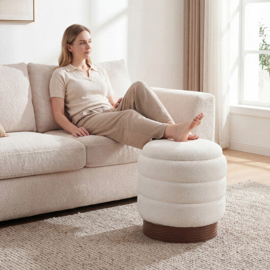 Round Storage Ottoman with Acacia Wood Frame for Living Room-Gray W2B