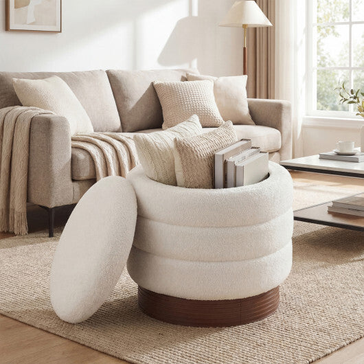 Round Storage Ottoman with Acacia Wood Frame for Living Room-Gray W2B