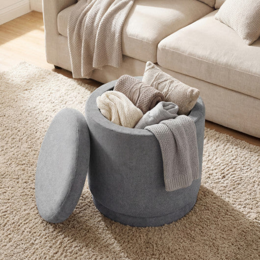 Round Storage Ottoman Foot Rest with Removable Lid and Acacia Wood Frame-Gray W2B