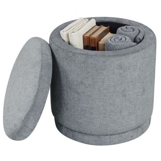 Round Storage Ottoman Foot Rest with Removable Lid and Acacia Wood Frame-Gray W2B