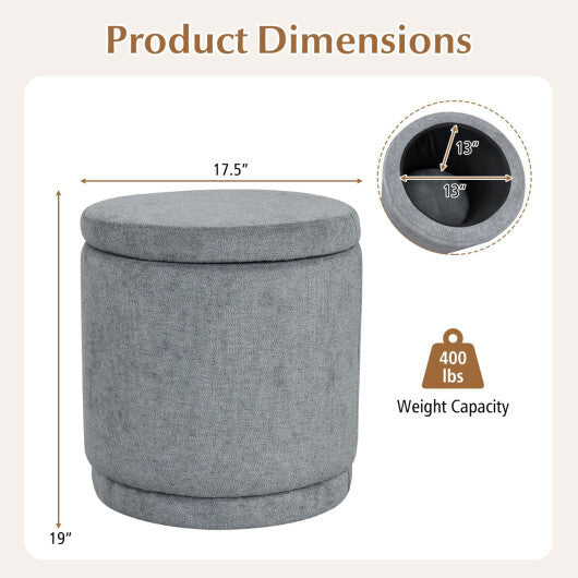 Round Storage Ottoman Foot Rest with Removable Lid and Acacia Wood Frame-Gray W2B