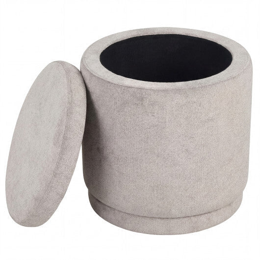 Round Storage Ottoman Foot Rest with Removable Lid and Acacia Wood Frame-Gray W2B