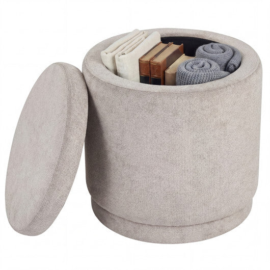 Round Storage Ottoman Foot Rest with Removable Lid and Acacia Wood Frame-Gray W2B