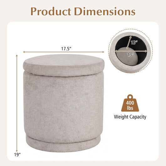 Round Storage Ottoman Foot Rest with Removable Lid and Acacia Wood Frame-Gray W2B