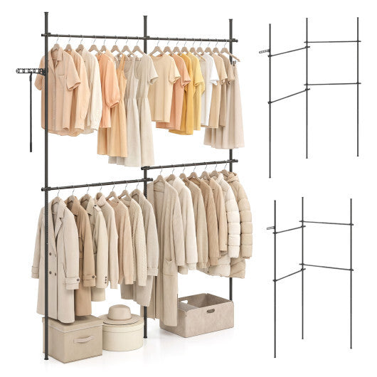 Adjustable Floor to Ceiling Clothes Rack with 4 Hanging Rods-Black W2B
