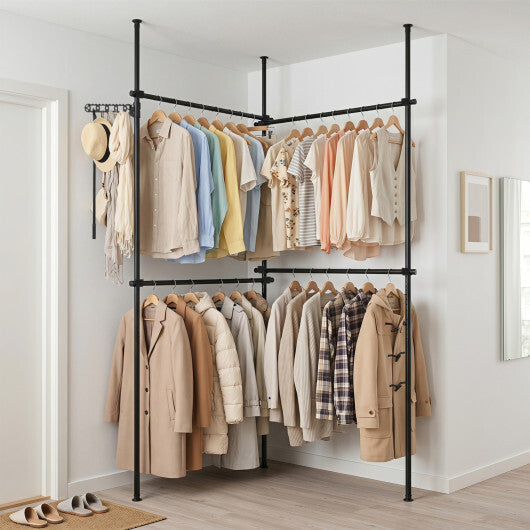 Adjustable Floor to Ceiling Clothes Rack with 4 Hanging Rods-Black W2B