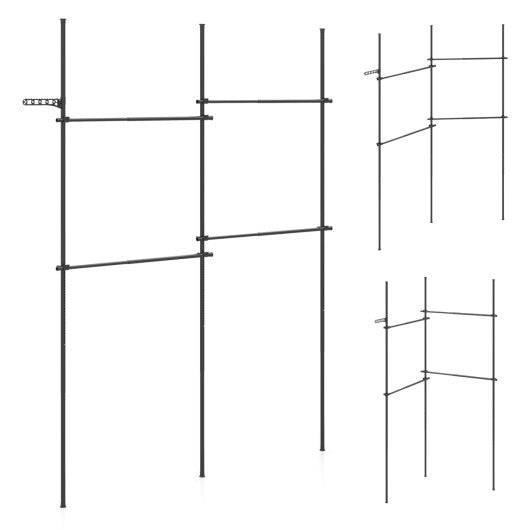 Adjustable Floor to Ceiling Clothes Rack with 4 Hanging Rods-Black W2B