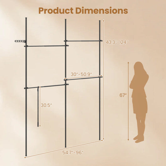 Adjustable Floor to Ceiling Clothes Rack with 4 Hanging Rods-Black W2B