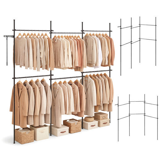 Adjustable Floor to Ceiling Clothes Rack with 6 Hanging Rods-Black W2B