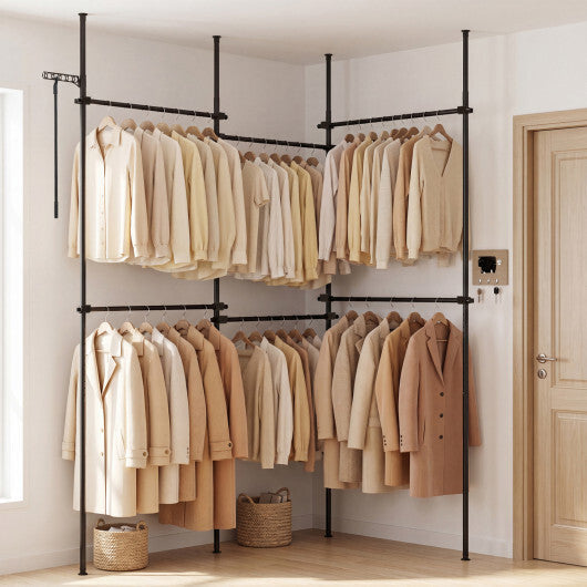 Adjustable Floor to Ceiling Clothes Rack with 6 Hanging Rods-Black W2B