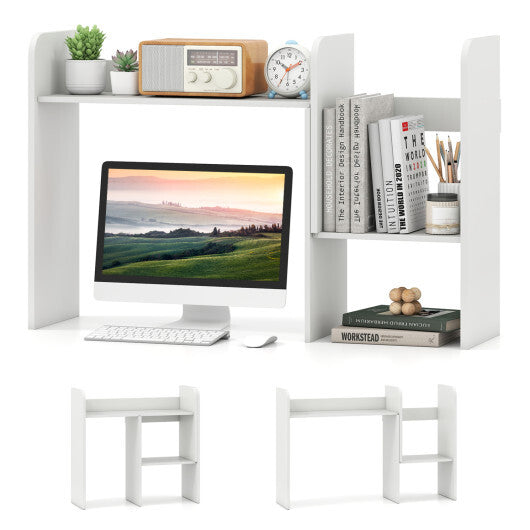 Expandable Desk Bookshelf with Open Cubes and Desktop Display Rack-Rustic Brown W2B