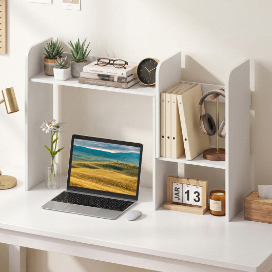 Expandable Desk Bookshelf with Open Cubes and Desktop Display Rack-Rustic Brown W2B