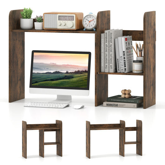 Expandable Desk Bookshelf with Open Cubes and Desktop Display Rack-Rustic Brown W2B