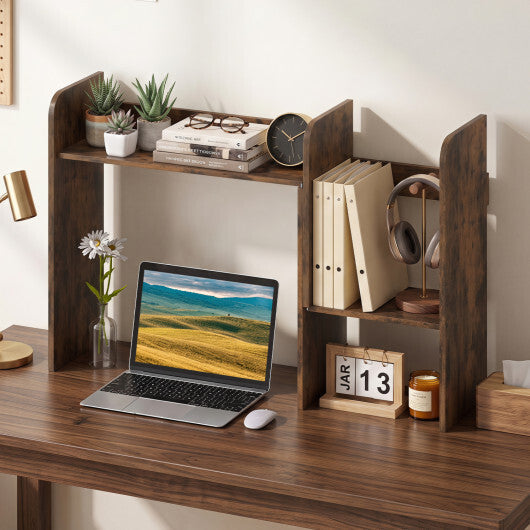 Expandable Desk Bookshelf with Open Cubes and Desktop Display Rack-Rustic Brown W2B