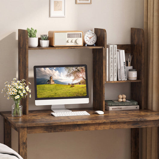 Expandable Desk Bookshelf with Open Cubes and Desktop Display Rack-Rustic Brown W2B