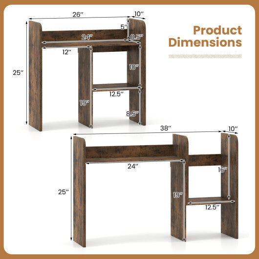 Expandable Desk Bookshelf with Open Cubes and Desktop Display Rack-Rustic Brown W2B