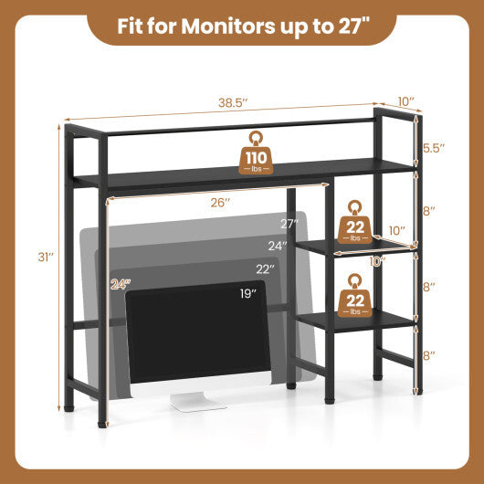 Desktop Bookshelf 38.5" W with Storage Display Rack for Home Office-Black W2B