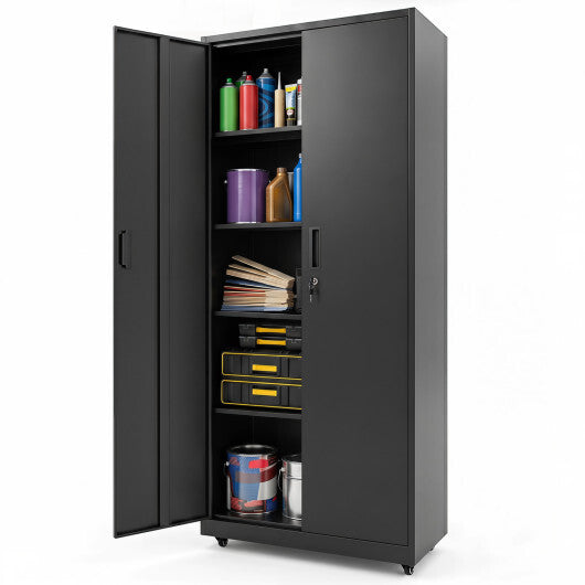 Rolling Metal Storage Cabinet 73 Inches Lockable File Cabinet with 4 Smooth Wheels-Black W2B