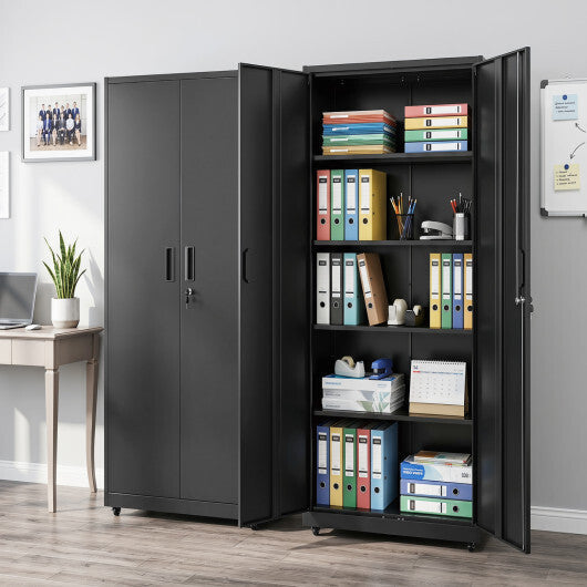 Rolling Metal Storage Cabinet 73 Inches Lockable File Cabinet with 4 Smooth Wheels-Black W2B