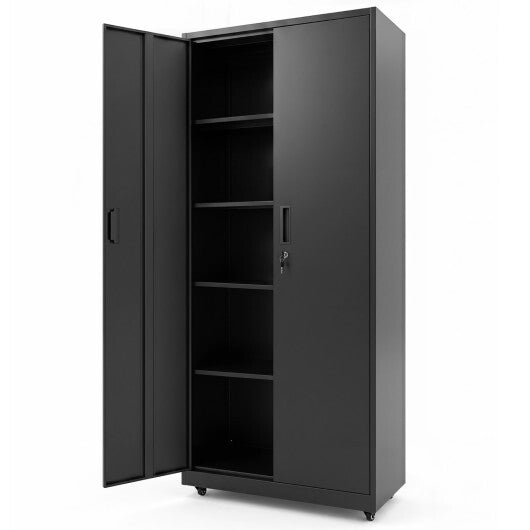 Rolling Metal Storage Cabinet 73 Inches Lockable File Cabinet with 4 Smooth Wheels-Black W2B